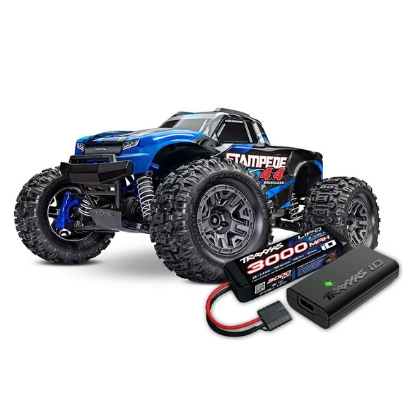 TRAXXAS Stampede 4x4 BL-2S blue 1/10 Monster-Truck RTR BL-2S Brushless, HD akksival és töltővel