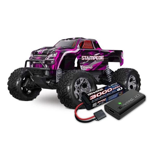 TRAXXAS Stampede 1/10 2WD Monster-Truck Pink RTR Brushed akksival és töltővel