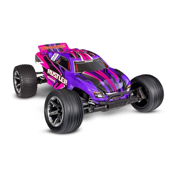 TRAXXAS Rustler 1/10 2WD Stadium-Truck pink RTR Brushed, HD akksival és töltővel
