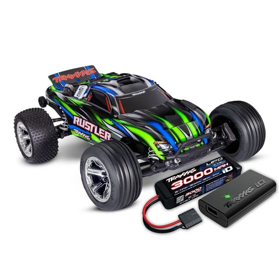 TRAXXAS Rustler 1/10 2WD Stadium-Truck green RTR BL-2S Brushless, HD akksival és töltővel
