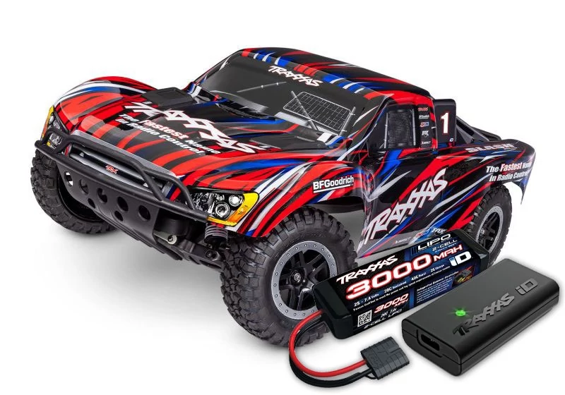 TRAXXAS Slash 1/10 2WD Short-CourseTruck red RTR BL-2S Brushless, HD akksival és töltővel
