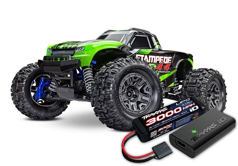 TRAXXAS Stampede 4x4 BL-2S green 1/10 Monster-Truck RTR BL-2S Brushless, HD akksival és töltővel