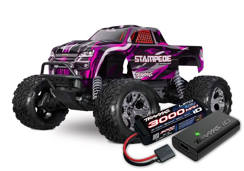 TRAXXAS Stampede 1/10 2WD Monster-Truck Pink RTR Brushed akksival és töltővel