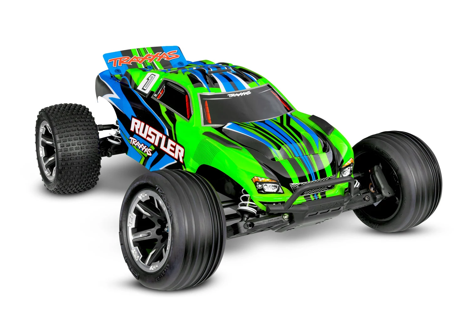 TRAXXAS Rustler 1/10 2WD Stadium-Truck green RTR Brushed, HD akksival és töltővel
