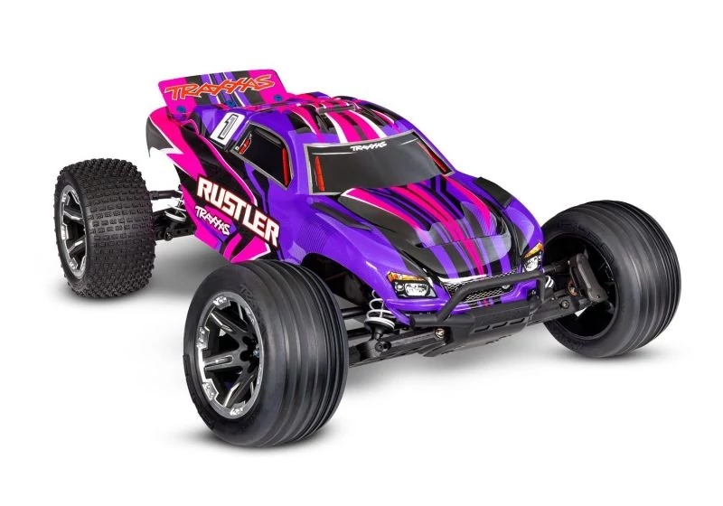 TRAXXAS Rustler 1/10 2WD Stadium-Truck pink RTR Brushed, HD akksival és töltővel