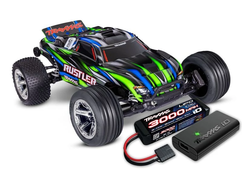 TRAXXAS Rustler 1/10 2WD Stadium-Truck green RTR BL-2S Brushless, HD akksival és töltővel